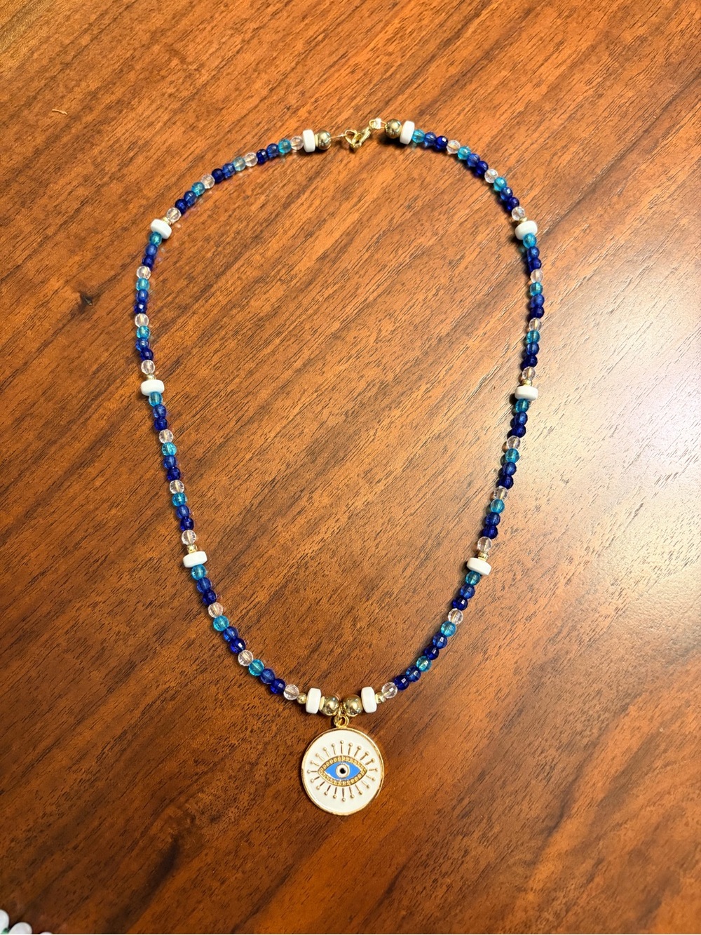 Blue Beaded Evil Eye Pendant Necklace - 17.5”
